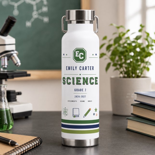 Personalized Navy Green Science School Cover Water Bottle (Personalized Navy Green Science School Cover Water Bottle
)