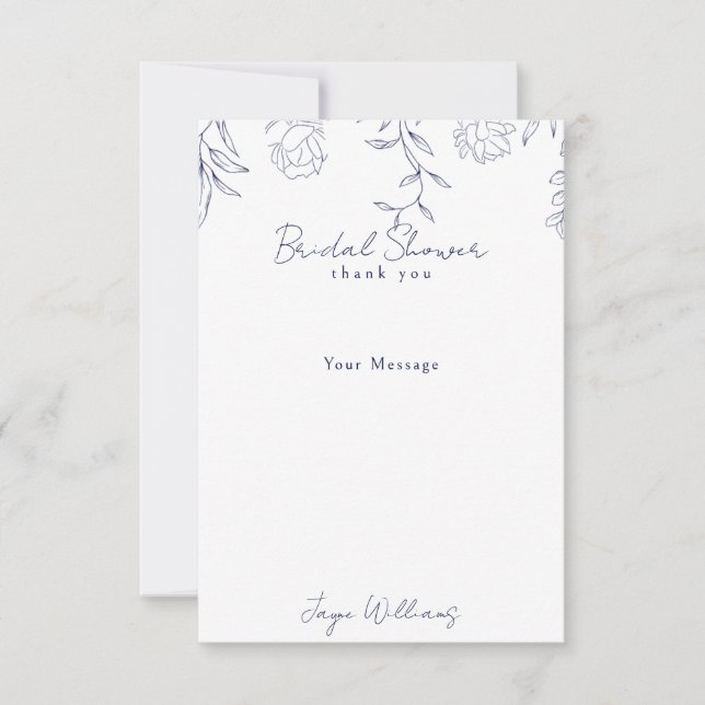 Personalized Navy Message Bridal Shower Thank you Card (Front)