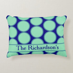 Personalized Navy Mint Polka Dot Pattern Modern Accent Pillow