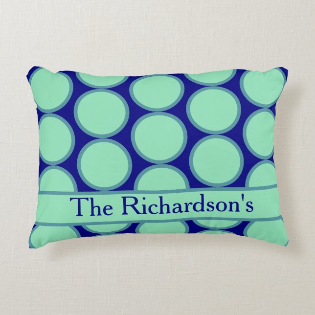 Personalized Navy Mint Polka Dot Pattern Modern  Accent Pillow (Front)