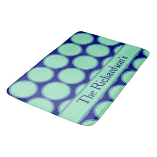 Personalized Navy Mint Polka Dot Pattern Modern  Bath Mat