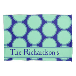Personalized Navy Mint Polka Dot Pattern Modern  Pillowcase