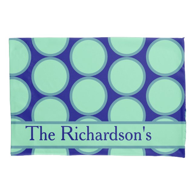 Personalized Navy Mint Polka Dot Pattern Modern  Pillowcase (Front)