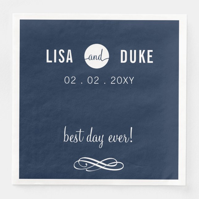 Personalized Navy Modern Wedding Napkins (Front)