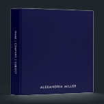Personalized Navy Monogram Binder<br><div class="desc">Stay organized with this customizable navy blue 3 ring binder featuring a simple and stylish monogram design. The name is elegantly displayed in white font on the lower thirds against a solid background. The perfect addition to your office or school supplies, this binder is great for keeping track of documents,...</div>