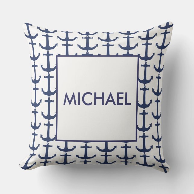Personalized Navy Nautical Anchor Cushion (Front)