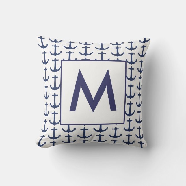 Personalized Navy Nautical Anchor Throw Pillow (Front)