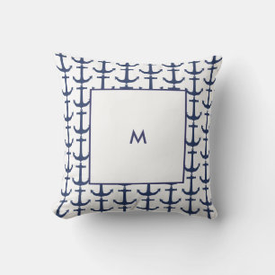 Personalized Navy Nautical Anchor Throw Pillow