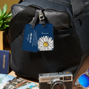 Personalized Navy & Pink Daisy Floral Luggage Tag 