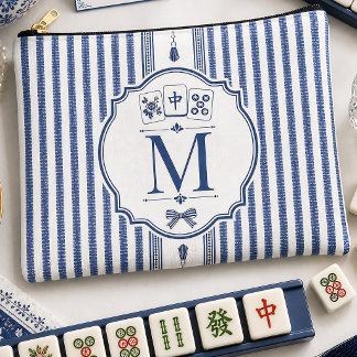 Personalized Navy Seersucker Mahjong Tile Bag