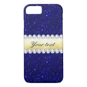 Personalized Navy Sequins, Gold, Diamonds iPhone 8/7 Case