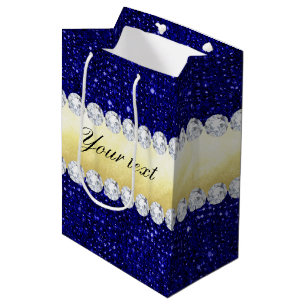 Personalized Navy Sequins, Gold, Diamonds Medium Gift Bag