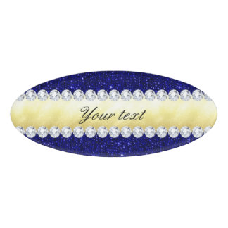 Personalized Navy Sequins, Gold, Diamonds Name Tag