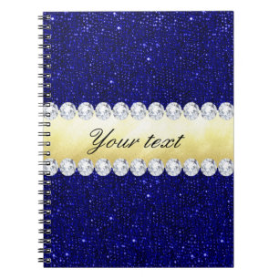 Personalized Navy Sequins, Gold, Diamonds Notebook