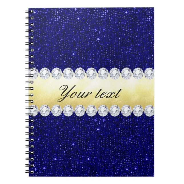 Personalized Navy Sequins, Gold, Diamonds Notebook (Front)