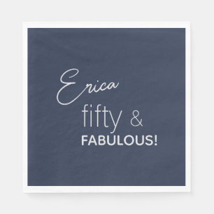 Personalized Navy & Silver fifty & FABULOUS Napkin