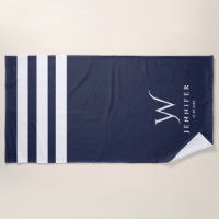 Personalized Navy stripes Beach Towel