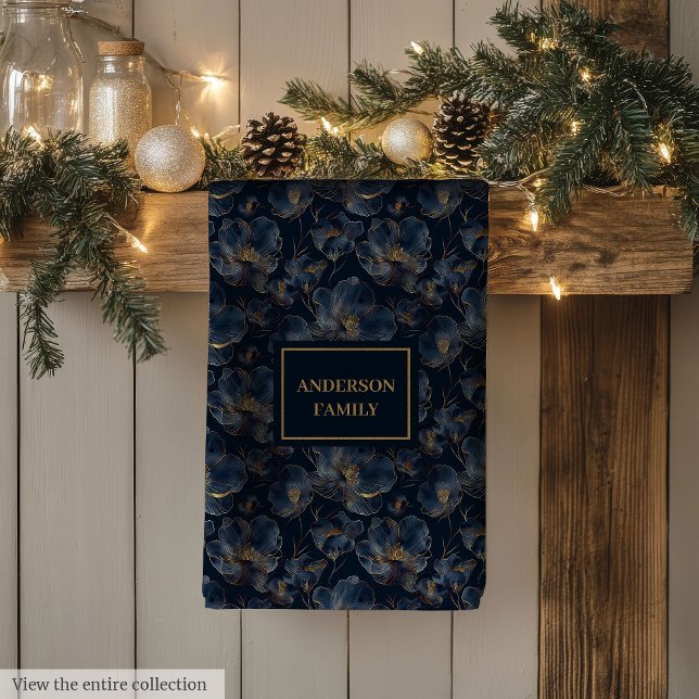 Personalized Navy Towel Chic Gold Flower Accent (Personalized Navy Towel Chic Gold Flower Accent)