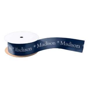 Personalized navy white custom name text pattern satin ribbon