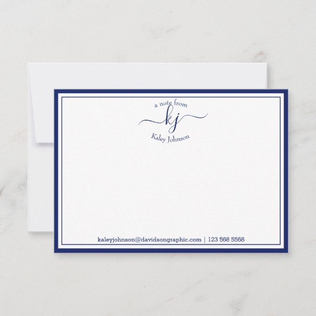 Personalized Navy White From The Desk Of Note Card (Front)