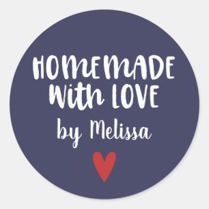 Personalized Navy White Homemade With Love Classic Round Sticker