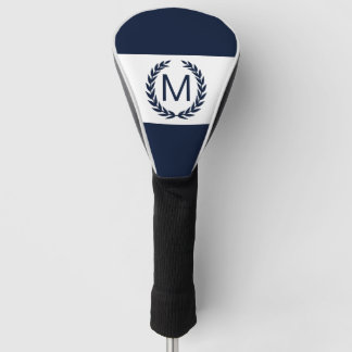 Personalized Navy & White Laurel Wreath Monogram Golf Head Cover