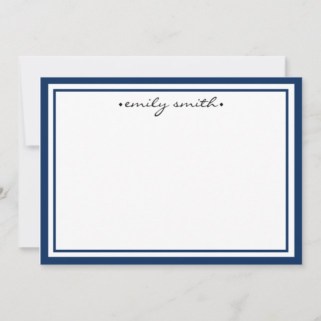 Personalized Navy & White Stationery Flat Card (Front)