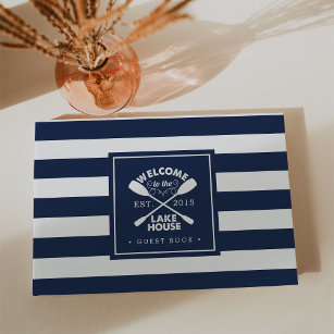 Personalized Navy & White Stripe Lake House Guest Book