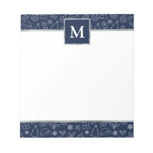 Personalized Navy with Silver Accents Christmas  Notepad