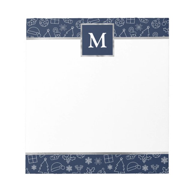 Personalized Navy with Silver Accents Christmas  Notepad (Front)