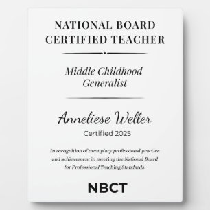 Personalized NBCT Middle childhood generalist Plaque