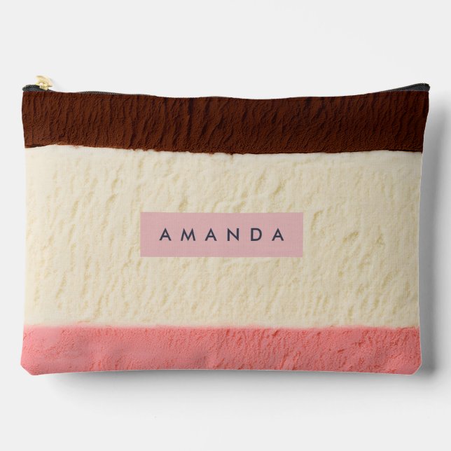 Personalized Neapolitan Ice Cream Stripe Accessory Pouch (Front)