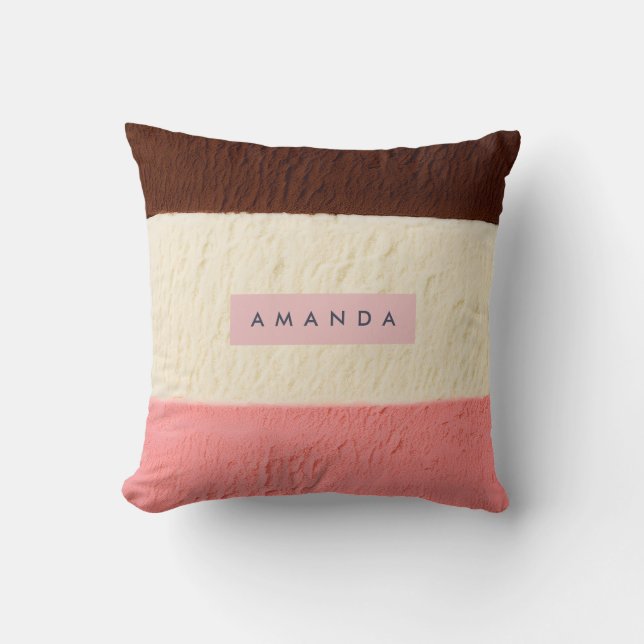 Personalized Neapolitan Ice Cream Stripe Throw Pillow (Front)