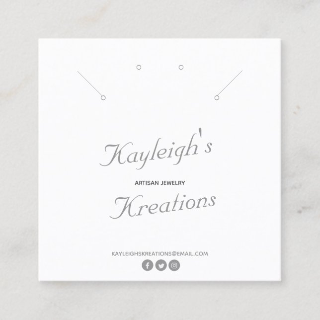 Personalized Necklace Earring Display on white Square Business Card (Front)
