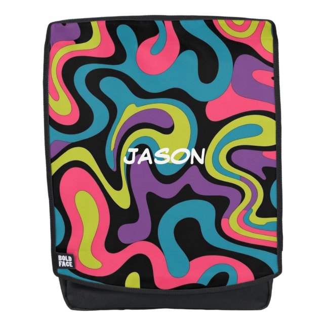 Personalized Neon Abstract Pattern — Retro Design Backpack (Front)