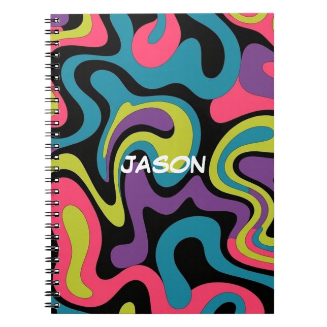 Personalized Neon Abstract Pattern — Retro Design Notebook (Front)