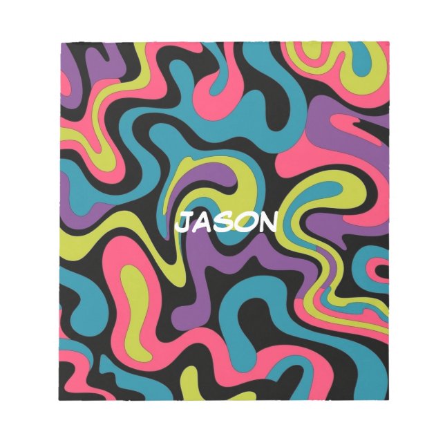 Personalized Neon Abstract Pattern — Retro Design Notepad (Front)