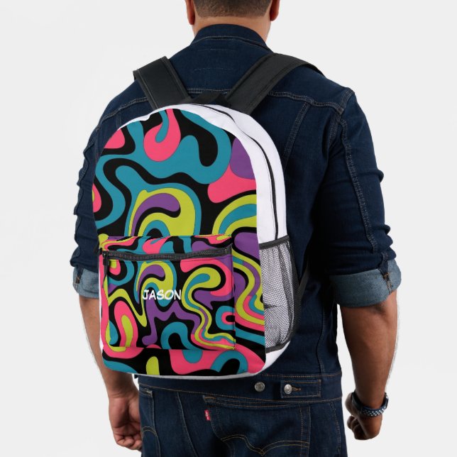 Personalized Neon Abstract Pattern — Retro Design Printed Backpack (Insitu (Model))