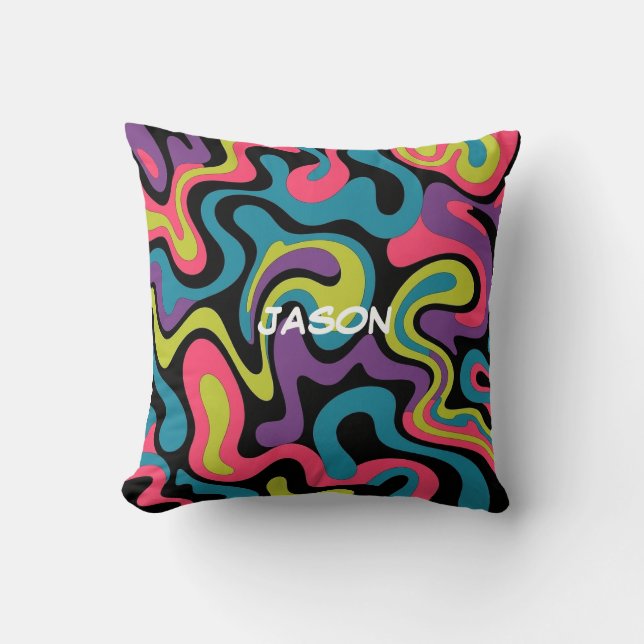 Personalized Neon Abstract Pattern — Retro Design Throw Pillow (Front)
