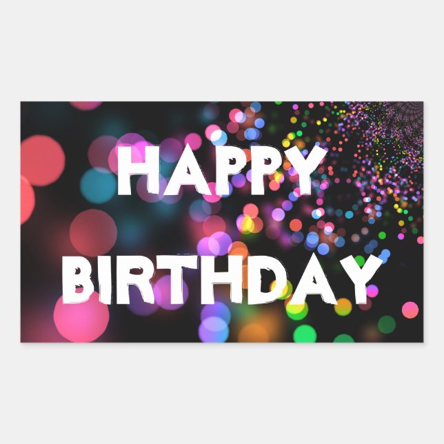 Personalized Neon Colourful Bokeh Happy Birthday Sticker (Front)