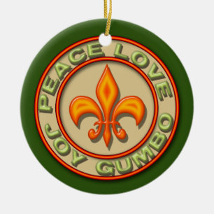 Personalized Neon Fleur de Lis Peace Love Gumbo Ceramic Ornament