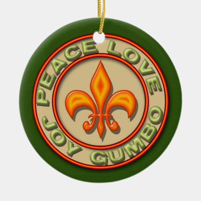 Personalized Neon Fleur de Lis Peace Love Gumbo Ceramic Ornament (Front)