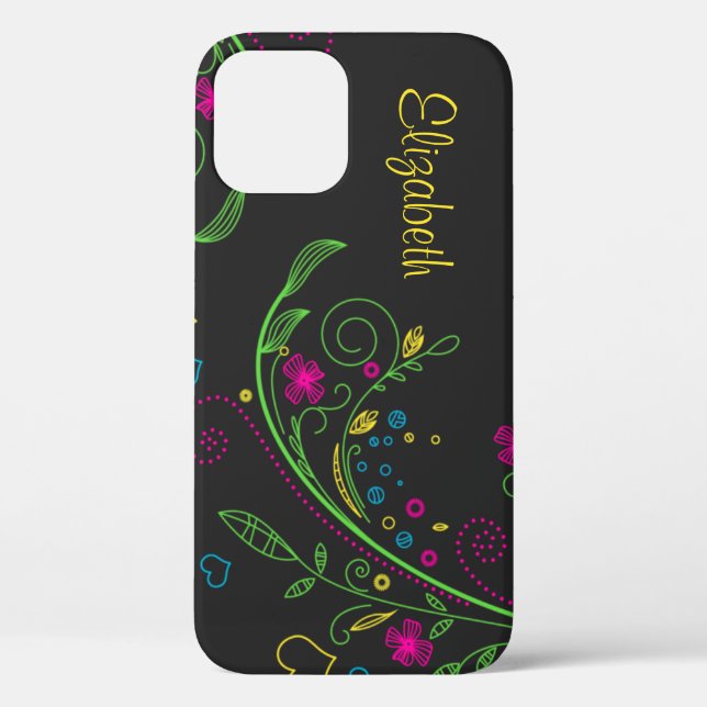 Personalized Neon Floral Flower Case-Mate iPhone Case (Back)