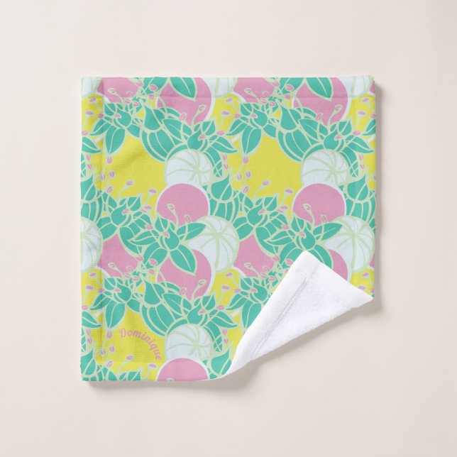 Personalized Neon Modern Bud & Flower Pattern Wash Cloth (Wash Cloth)