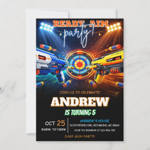 Personalized Neon Nerf Dart Birthday Invitations
