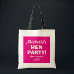 Personalized neon pink hen party night tote bags<br><div class="desc">Personalized neon pink hen party night tote bags for girls night out. Fun accessories for bachelorette,  ladies night,  bridal shower,  wedding party etc. Make one for bride to be and bride's crew,  bridesmaid,  maid of honor,  matron of honor etc.</div>
