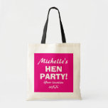 Personalized neon pink hen party night tote bags<br><div class="desc">Personalized neon pink hen party night tote bags for girls night out. Fun accessories for bachelorette,  ladies night,  bridal shower,  wedding party etc. Make one for bride to be and bride's crew,  bridesmaid,  maid of honor,  matron of honor etc.</div>