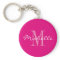Personalized neon pink monogram button keychain