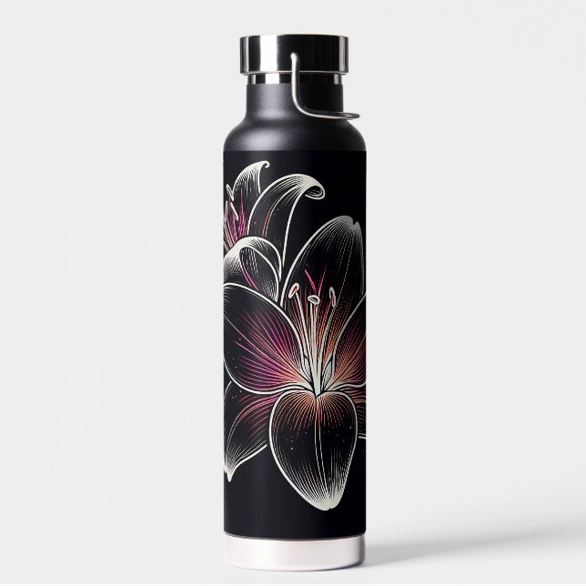 Personalized Neon pink & orange Lily Flower Water Bottle (Left)