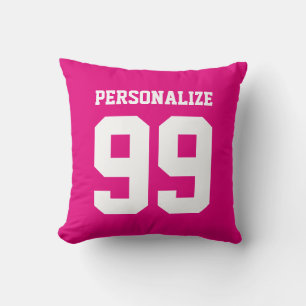 Personalized neon pink sports jersey number pillow